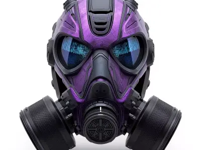 Cyberpunk Purple Gas Mask 3D Model Tactical Breather Low-poly 3D model