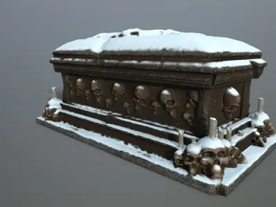 tomb 1 casket with snow Low-poly 3D model