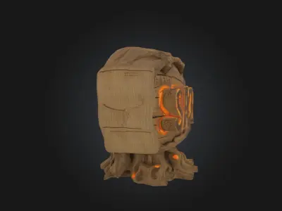 Ancient Wooden Shop Sign with Glowing Runes Low-poly 3D model