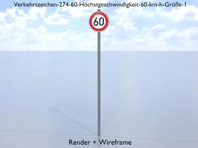 Traffic sign 274-60 Speed limit 60 km h Size 1 Low-poly 3D model