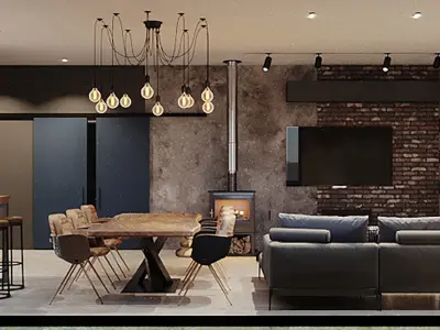 Kitchen and Lounge Loft Style 2017 3D Scene 3D model