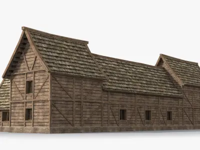 Medieval house x7 Low-poly 3D model