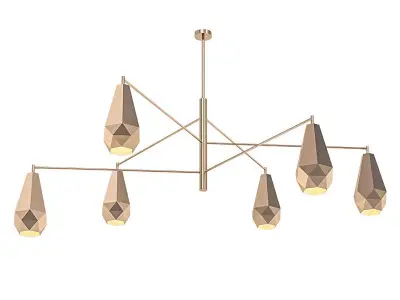 Popigai five light chandelier in brass 3D model
