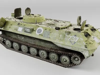 destroyed russian MT-LB multi-purpose towing vehicle 3D model