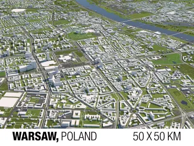 Warsaw Poland 50x50km 3D City Map 3D model