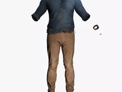 Realistic Male Casual Outfit - Blue Henley Brown Chinos Low-poly 3D model