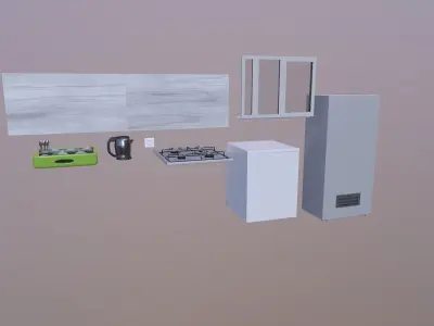 Kitchen Set sliding window on wall 3D model