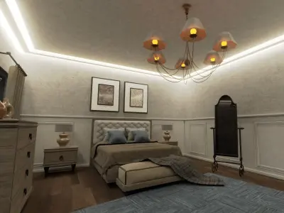 Bedroom Set room with bed and chairs Low-poly 3D model