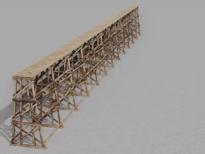 Wood trestle bridge 3D model Low-poly 3D model