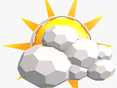 Sun and Clouds Low Poly 3D model