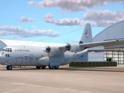  US Military Transport Aircraft Lockheed C 130 Hercules with Cargo Rigged 