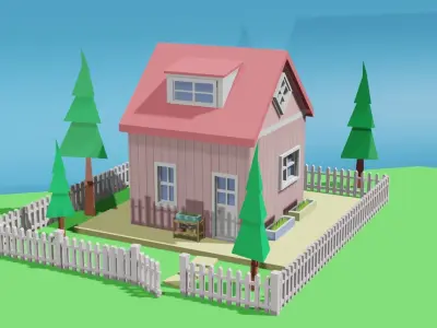 Fence Low Poly Pine Low Poly 3D model Free low-poly 3D model