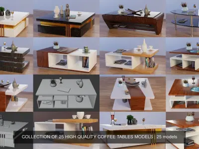 COLLECTION OF 25 HIGH QUALITY COFFEE TABLES MODELS 3D Model Pack
