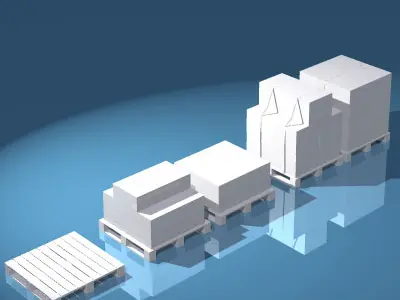 3 pallets set of boxes 3D model