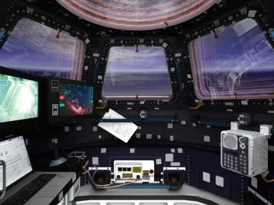 ISS Cupola module interior and exterior Low-poly 3D model