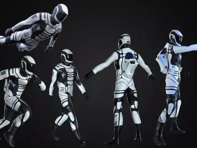 Astronaut in Spacesuit Rigged and Animated Low-poly 3D model
