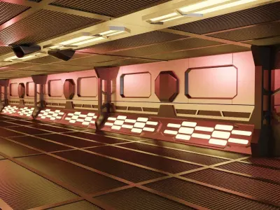 A futuristic tunnel interior pathway in the space station 3D model