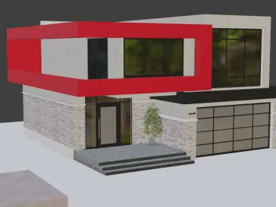House modern with garage Low-poly 3D model