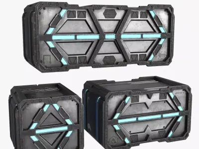 Sci-fi Container set of 3 V3 Low-poly 3D model