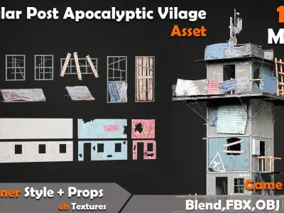 Modular Post Apocalyptic Village Asset Low-poly 3D model