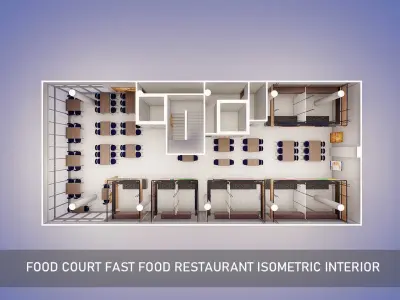 Food Court fast food Restaurant isometric Interior 3D model