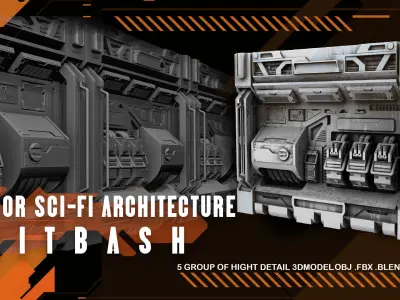 Scifi kitbash 5 walls 3D model
