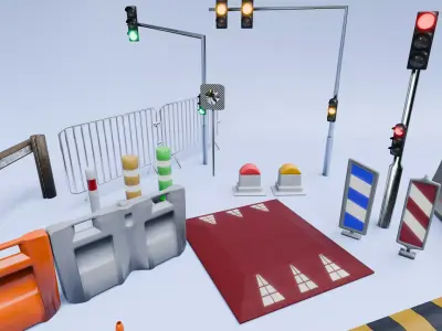 French Road Elements and Signalization Props Low-poly 3D model