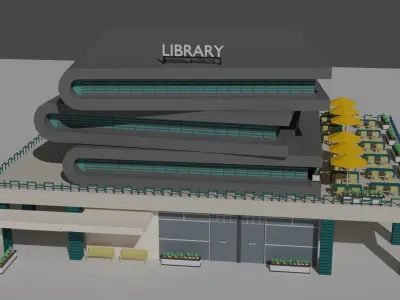 Book Shaped Low Poly Library Low-poly 3D model
