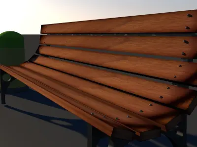 street and park bench with a dustbin FREE Free 3D model