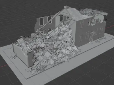 World War 2 Damaged Building Low-poly 3D model
