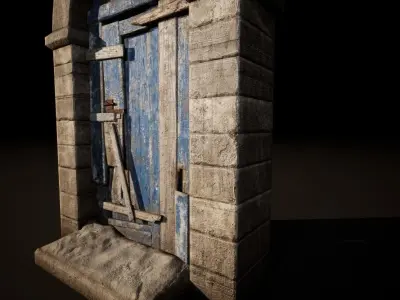 Old Wooden Door with Arc low poly Low-poly 3D model
