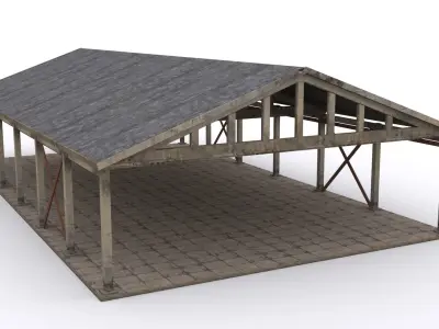 Hangar wooden structure with roof Low-poly 3D model