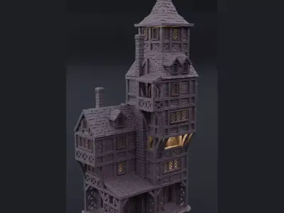 Medieval High House Tabletop Terrain 28 mm 3D print model