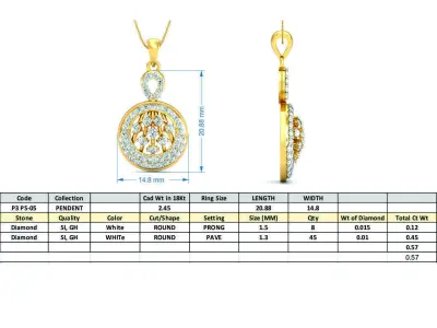 Yellow gold diamond pendent-P3 PS-05 3D print model