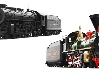 Two Detailed Steam Train Front Cars 