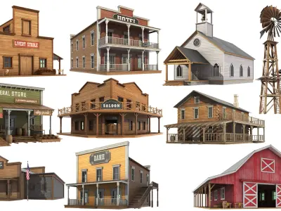  Detailed Western Buildings Bundle 