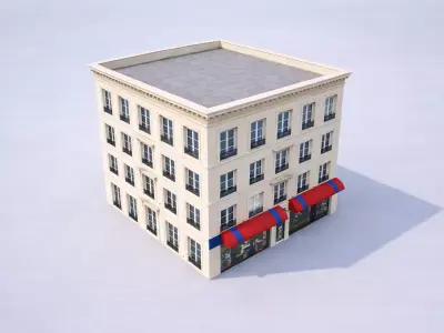 Realistic 4 Story Commercial Exterior 3D Model Low-poly 3D model