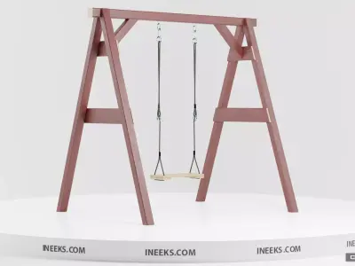 Classic wooden swing set with ropes 3D model