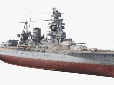  IJN Nagato Battleship with Rust Stains and Worn Deck Grey Used 