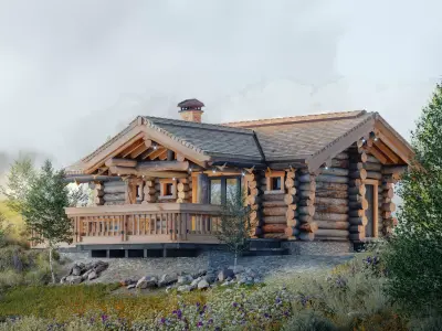 Log house-bathhouse Low-poly 3D model