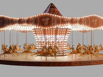 Circus Carousel with Horses Low-poly 3D model