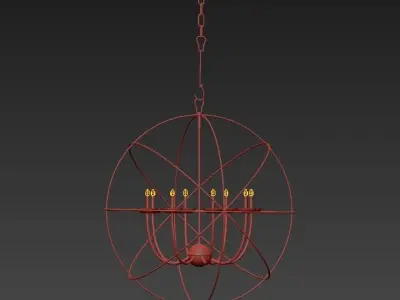 Gold Orbit 6 Light Chandelier 3D model