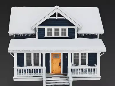 Modern Navy Blue Craftsman House 3D Model Low-poly 3D model