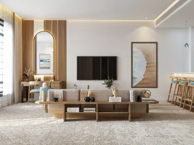 Modern Coastal Studio Apartment Interior - Full Scene Low-poly 3D model