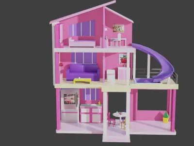 Toy Barbie Home  3D Model Free low-poly 3D model