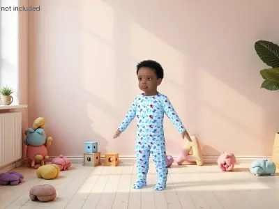  Little African Boy Light Skin in Full Bodysuit Rigged for Cinema 4D 