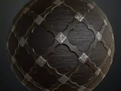 Ornate Gothic Dark Wood Silver PBR Seamless Texture
