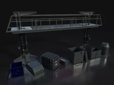 Maintenance Ladder and Crates Low-poly 3D model