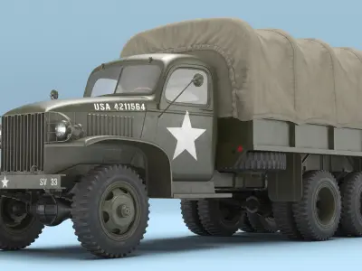  GMC CCKW 353 Military Cargo Truck Covered Green Simplified 