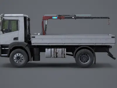  Realistic Flatbed Truck with Loader Crane Aged and Rusted 